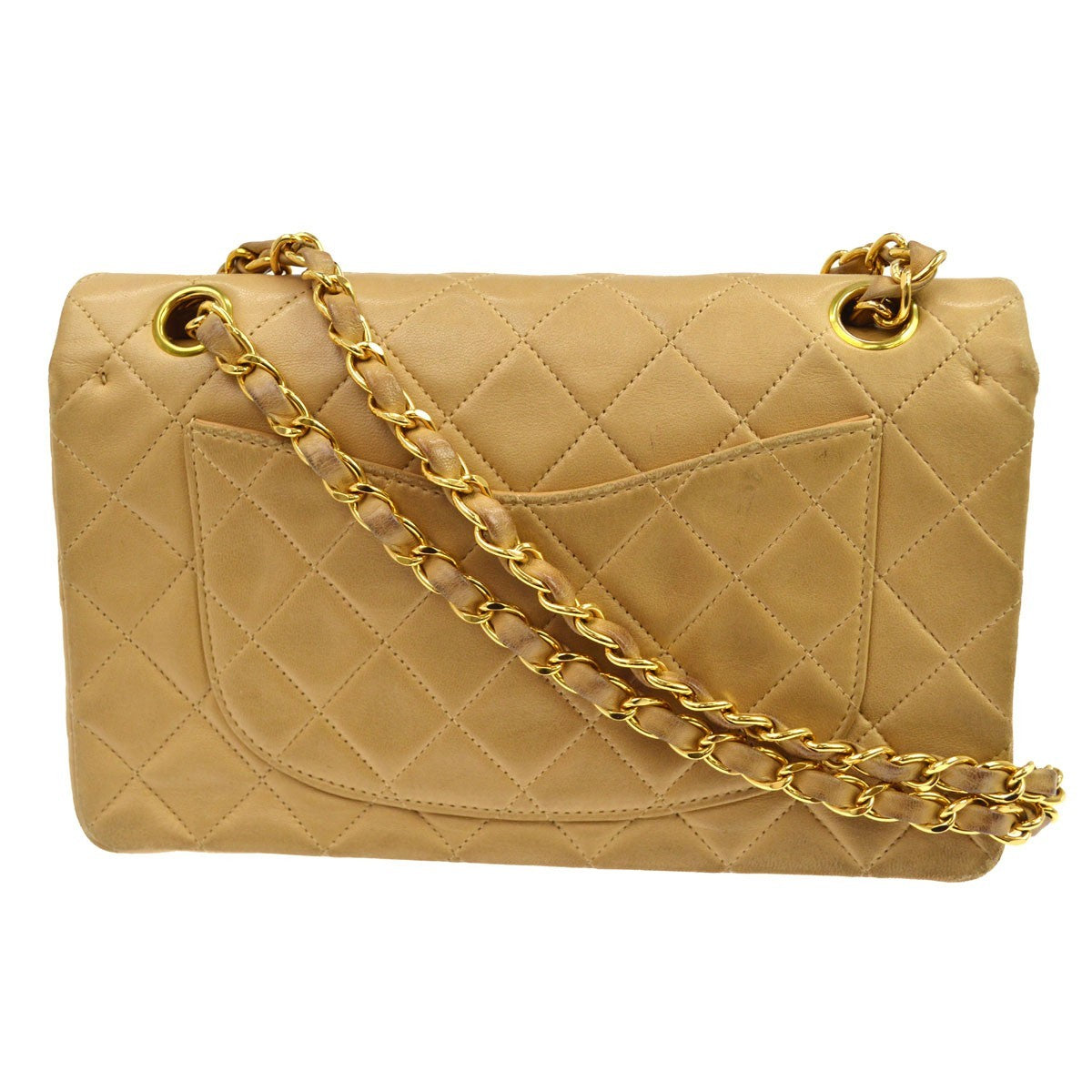 Chanel Classic Double Flap Small Vintage Shoulder Bag in Beige Leather