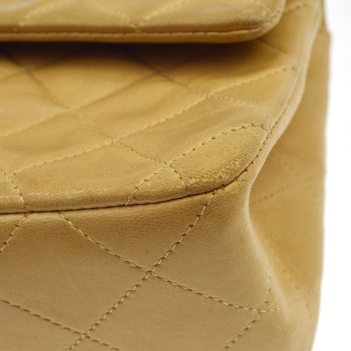 Chanel Classic Double Flap Small Vintage Shoulder Bag in Beige Leather