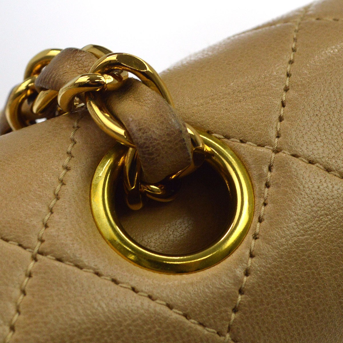 Chanel Classic Double Flap Small Vintage Shoulder Bag in Beige Leather