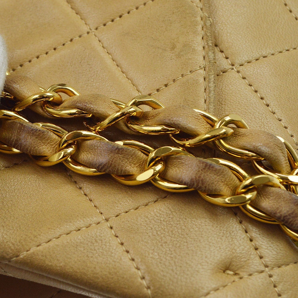 Chanel Classic Double Flap Small Vintage Shoulder Bag in Beige Leather