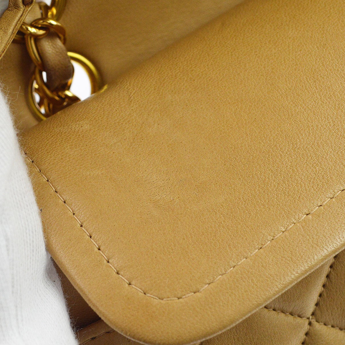 Chanel Classic Double Flap Small Vintage Shoulder Bag in Beige Leather