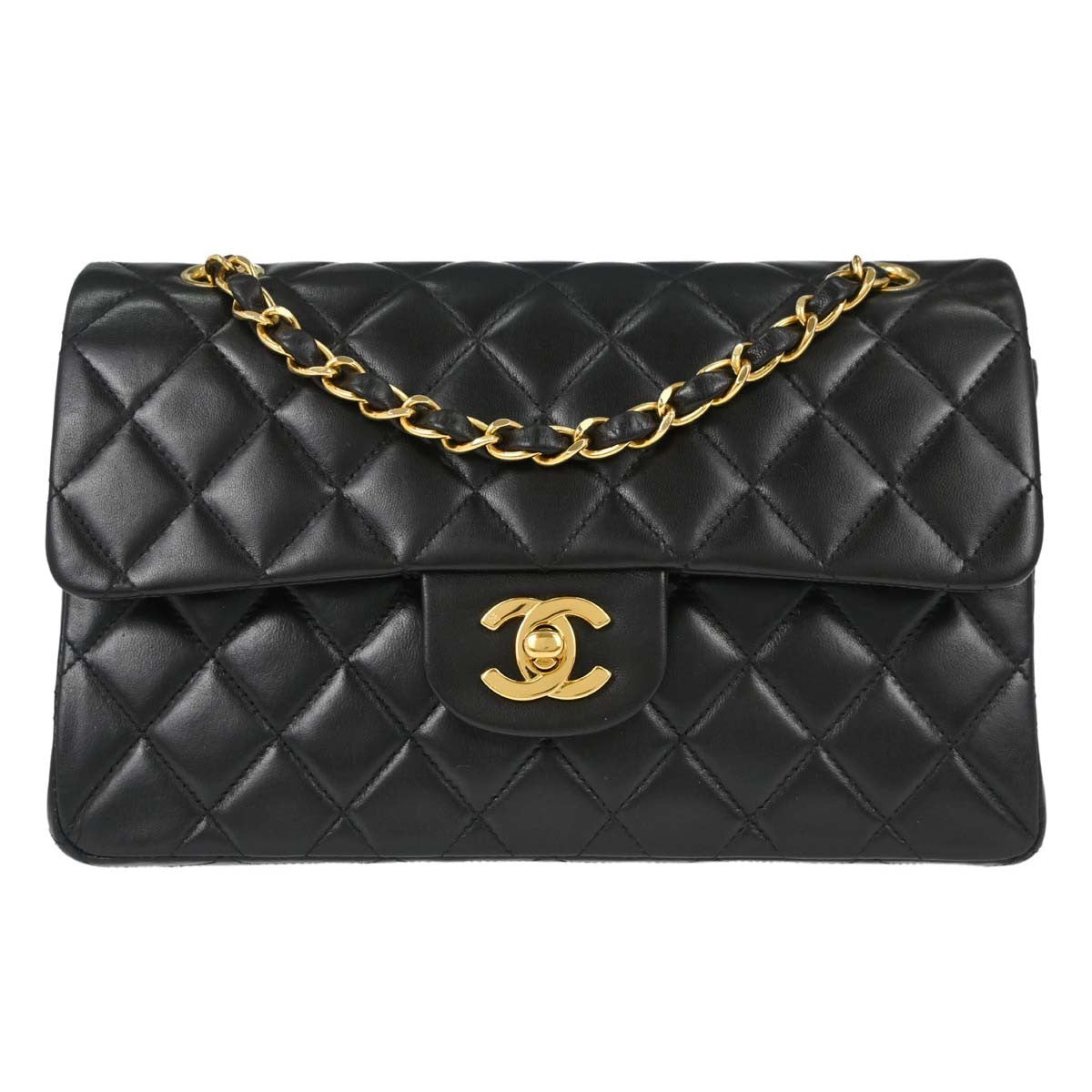 Chanel Classic Double Flap Small Vintage Shoulder Bag in Black Lambskin