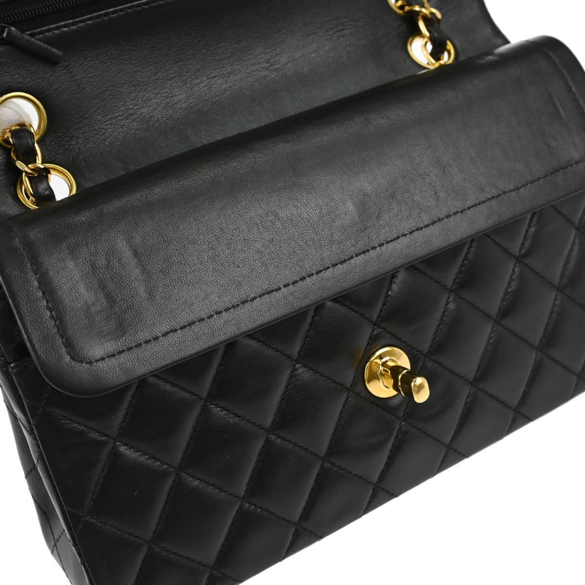 Chanel Classic Double Flap Small Vintage Shoulder Bag in Black Lambskin