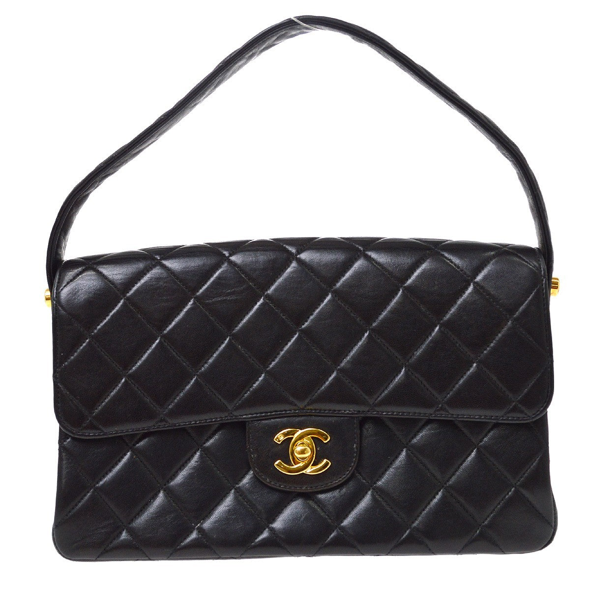 Chanel Classic Flap Double Sided Vintage Shoulder Bag in Black Lambskin