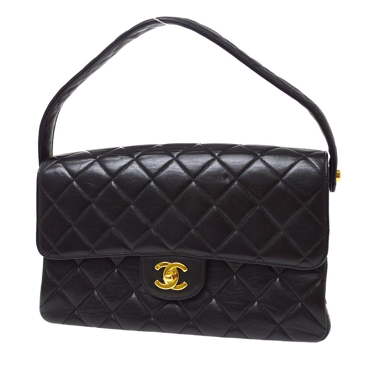 Chanel Classic Flap Double Sided Vintage Shoulder Bag in Black Lambskin