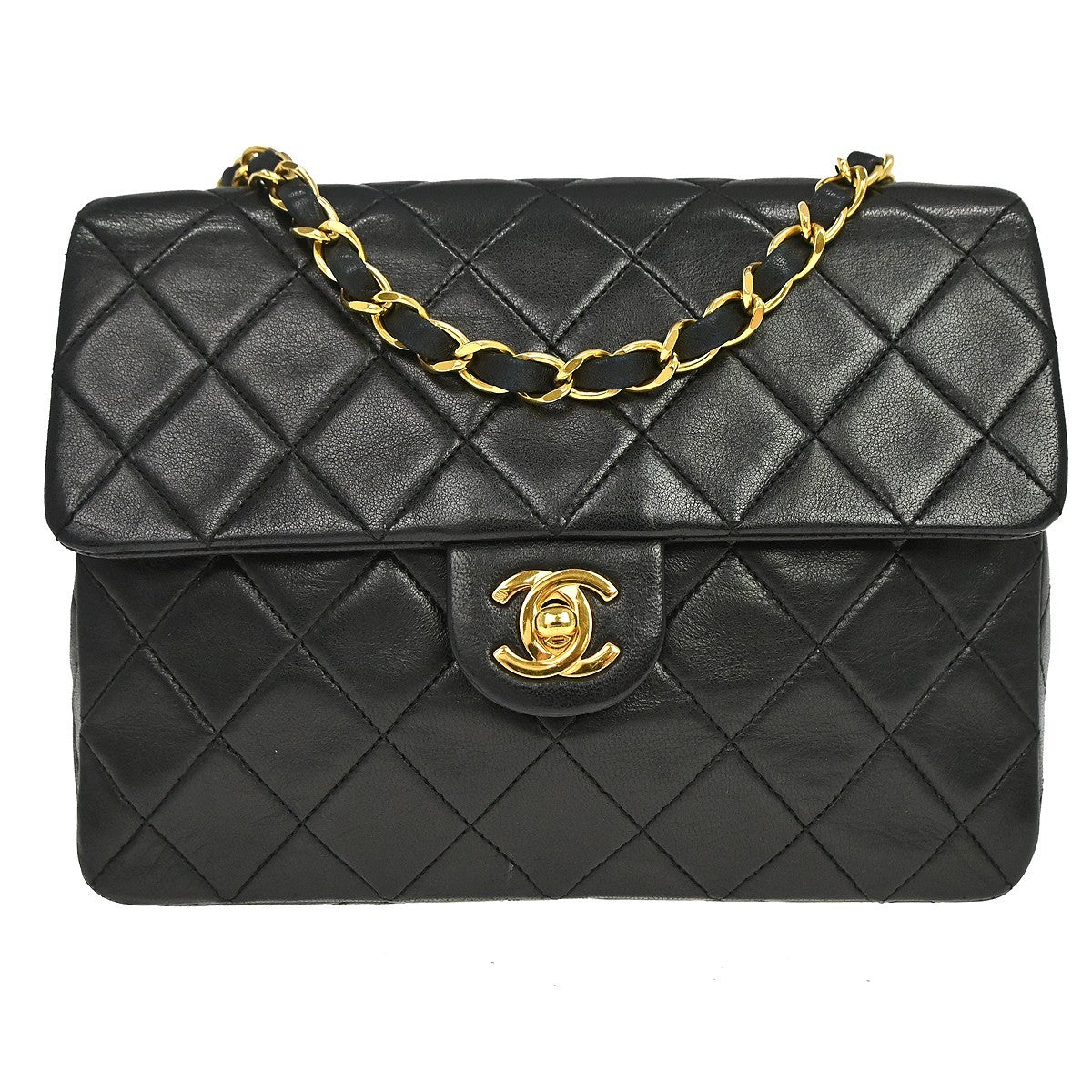 Chanel Classic Square Flap 20 Vintage Shoulder Bag in Black Lambskin
