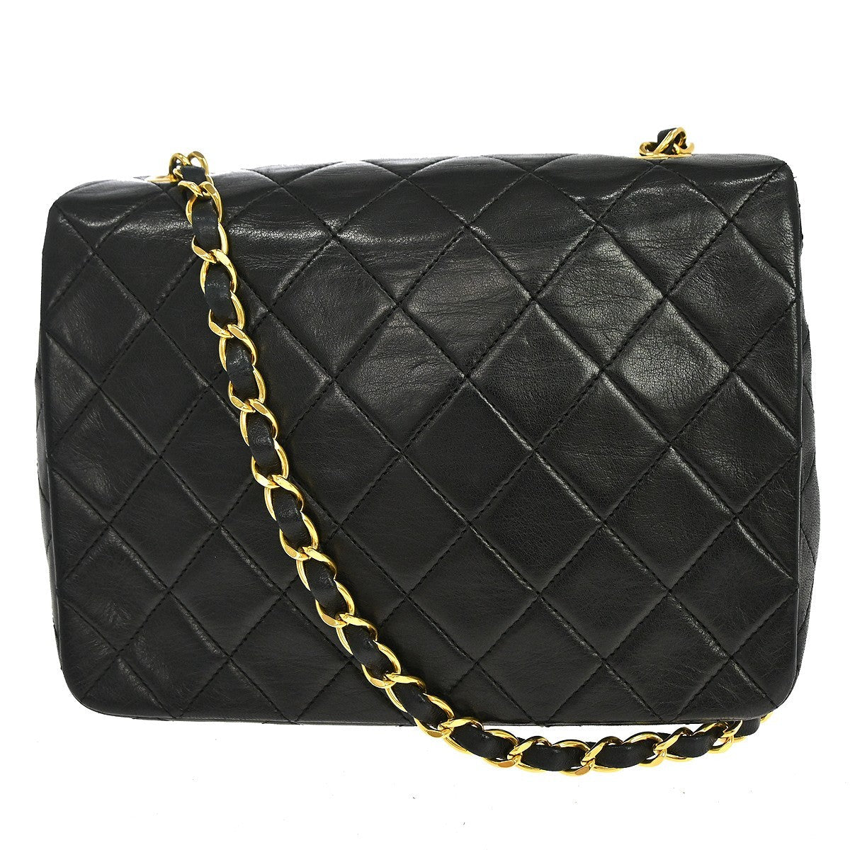 Chanel Classic Square Flap 20 Vintage Shoulder Bag in Black Lambskin