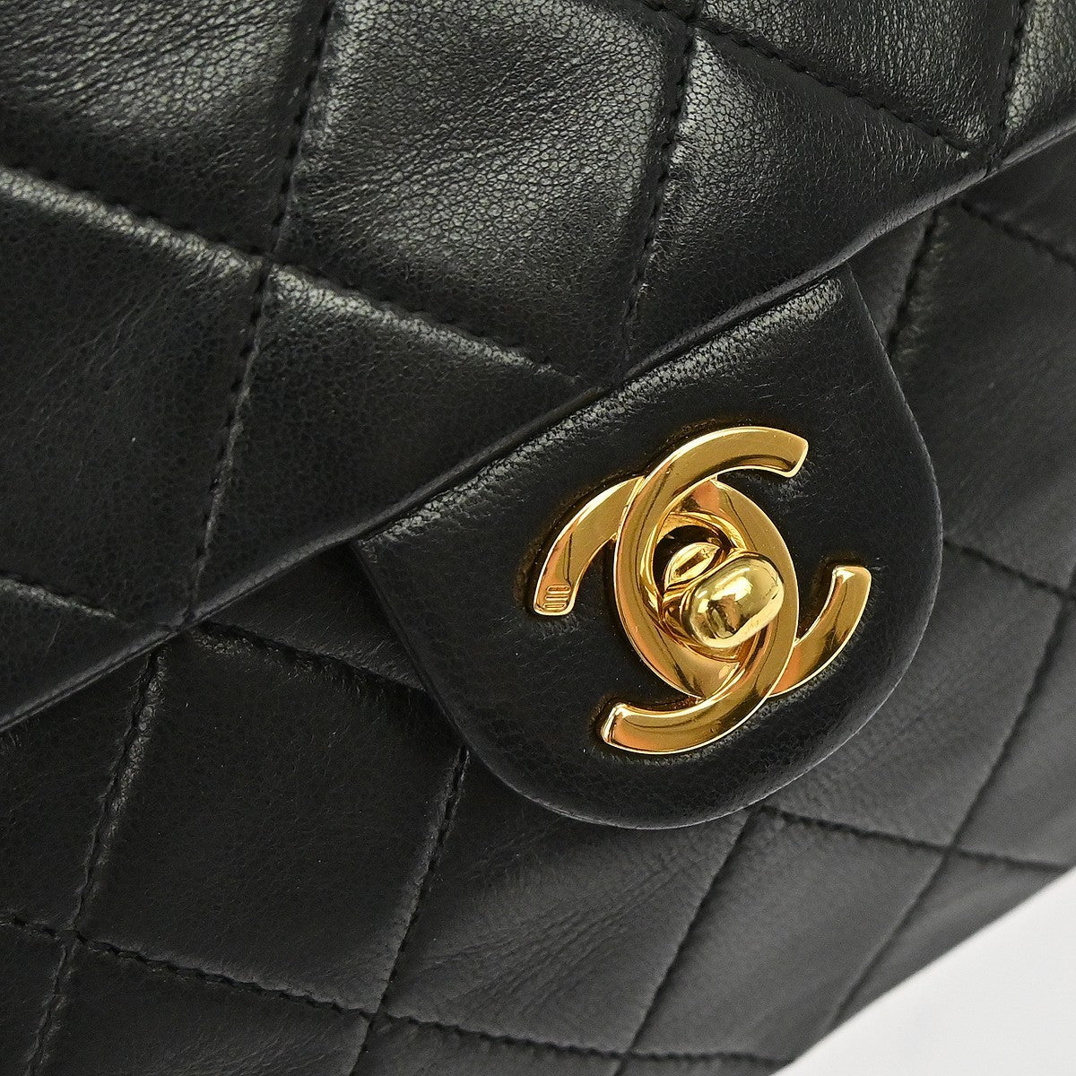 Chanel Classic Square Flap 20 Vintage Shoulder Bag in Black Lambskin