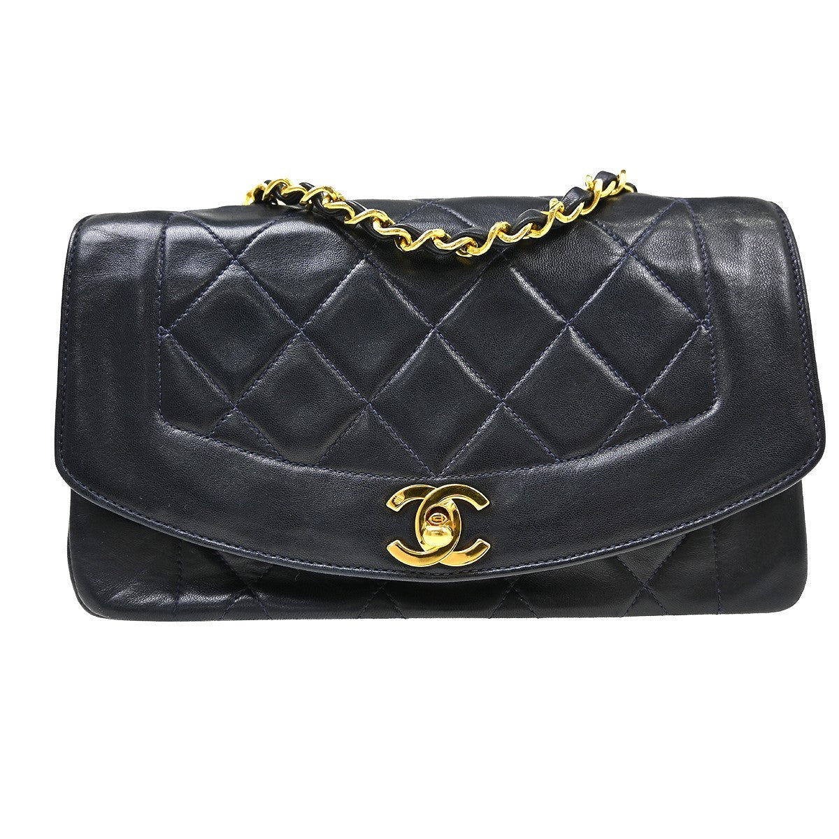 Chanel Diana Small Vintage Shoulder Bag in Navy Lambskin