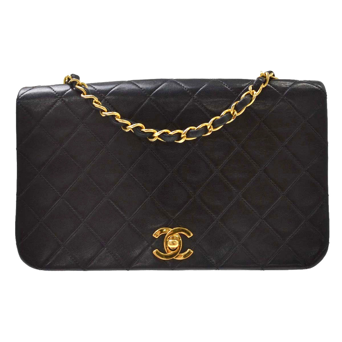 Chanel Full Flap Small Vintage Shoulder Bag in Black Lambskin