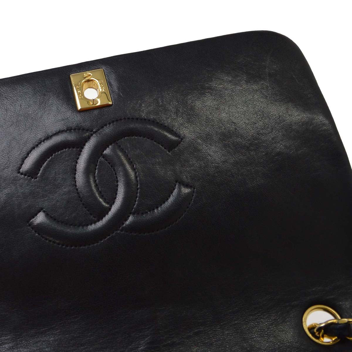 Chanel Full Flap Small Vintage Shoulder Bag in Black Lambskin