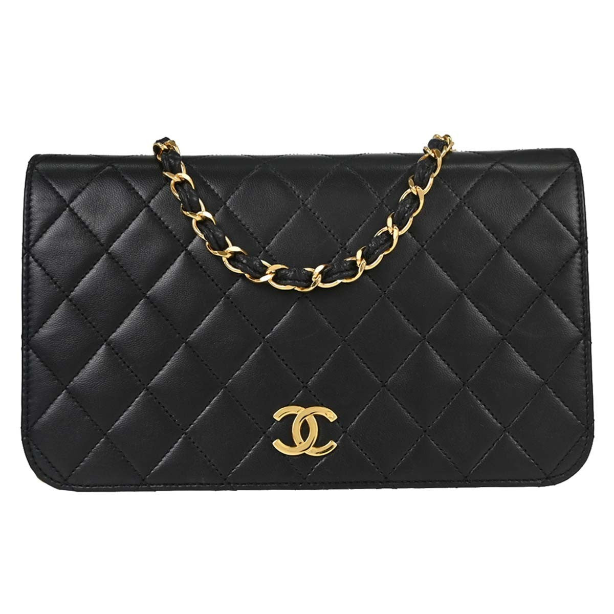 Chanel Full Flap Small Pushlock Vintage Shoulder Bag in Black Lambskin