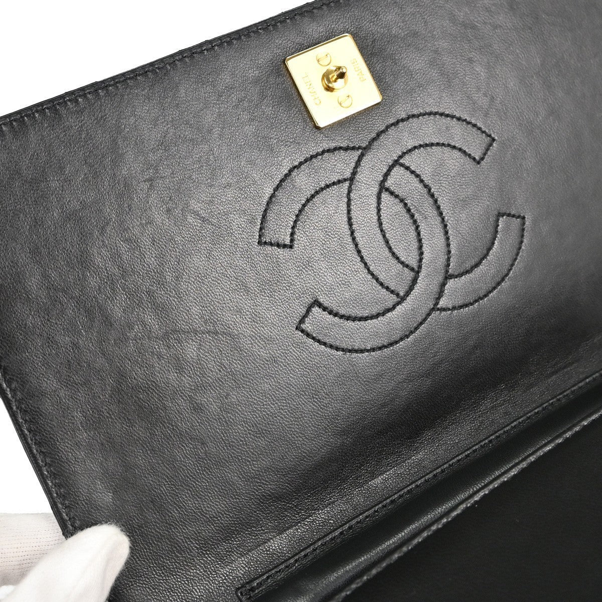 Chanel Full Flap Small Pushlock Vintage Shoulder Bag in Black Lambskin
