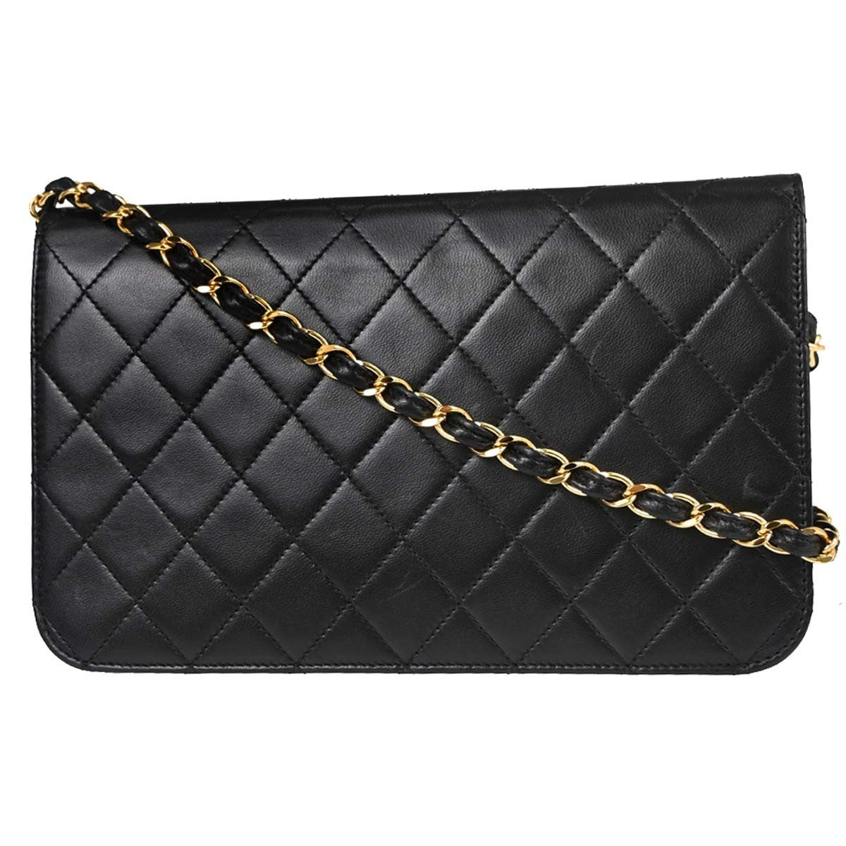 Chanel Full Flap Small Pushlock Vintage Shoulder Bag in Black Lambskin