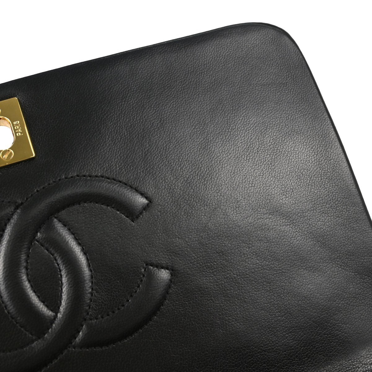 Chanel Full Flap Small Turnlock Vintage Shoulder Bag in Black Lambskin