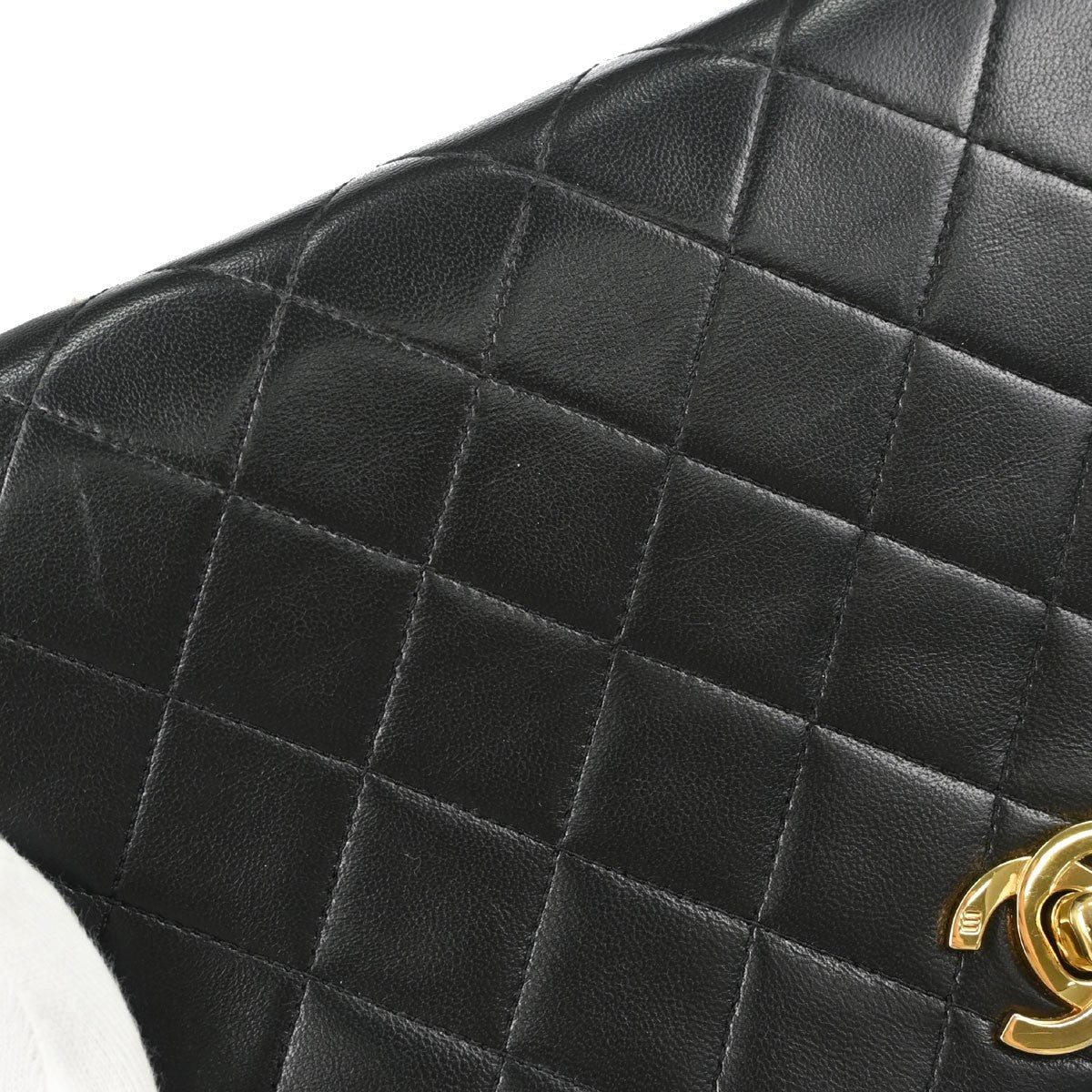 Chanel Full Flap Small Turnlock Vintage Shoulder Bag in Black Lambskin