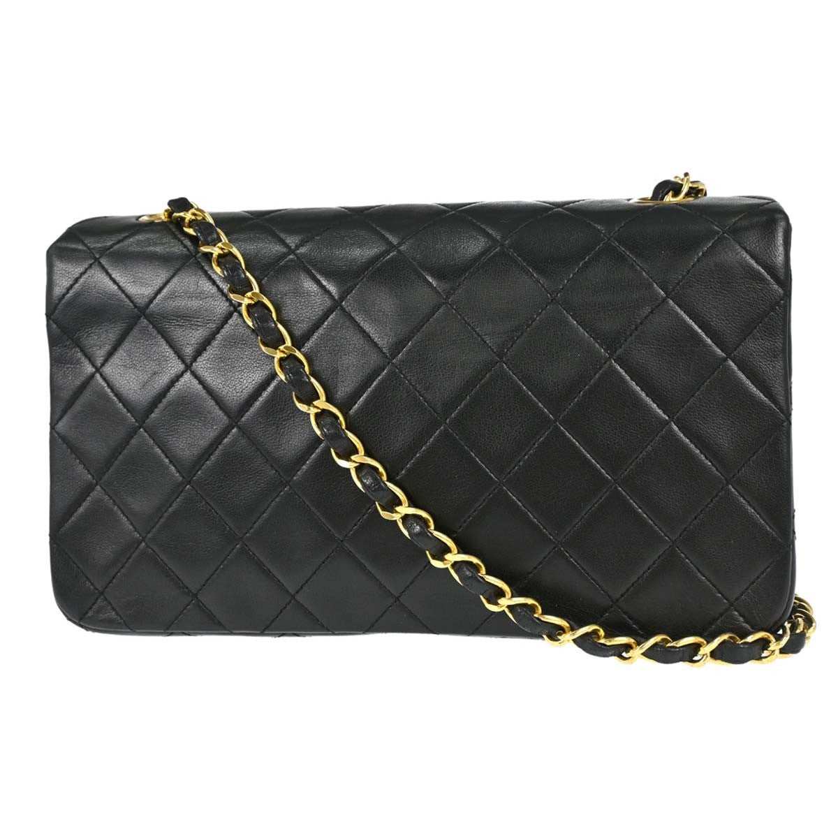 Chanel Full Flap Small Turnlock Vintage Shoulder Bag in Black Lambskin