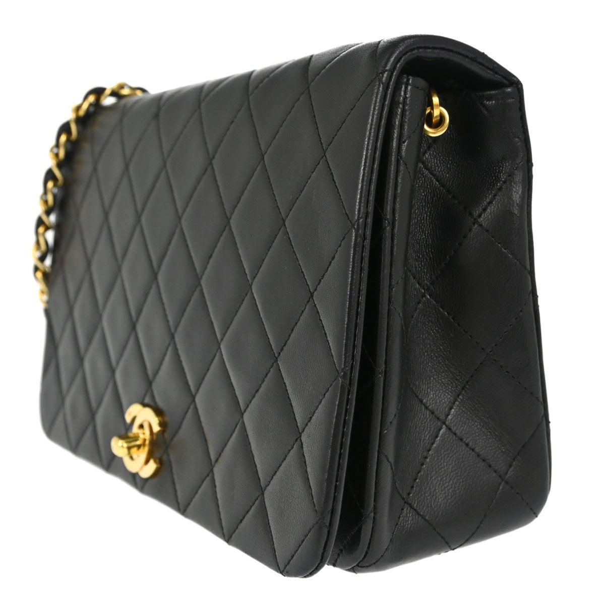 Chanel Full Flap Small Turnlock Vintage Shoulder Bag in Black Lambskin