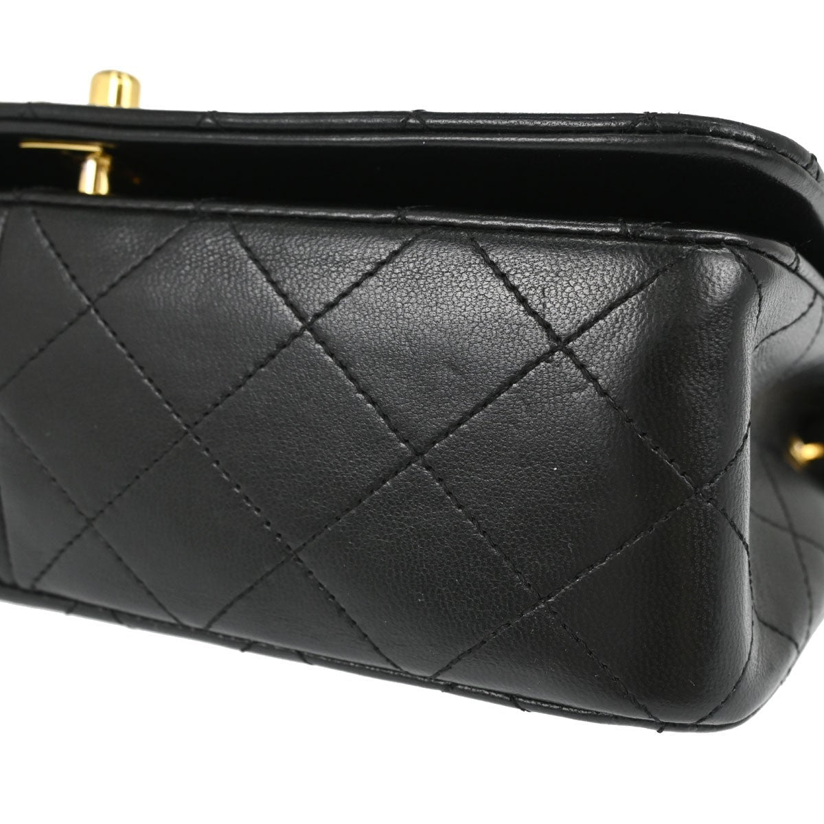 Chanel Full Flap Small Turnlock Vintage Shoulder Bag in Black Lambskin