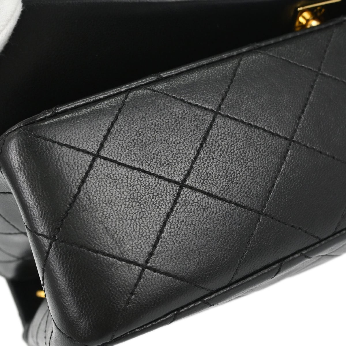 Chanel Full Flap Small Turnlock Vintage Shoulder Bag in Black Lambskin