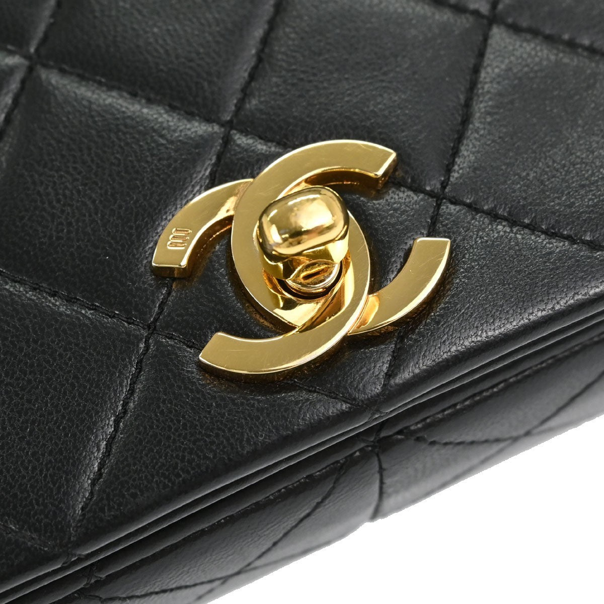 Chanel Full Flap Small Turnlock Vintage Shoulder Bag in Black Lambskin