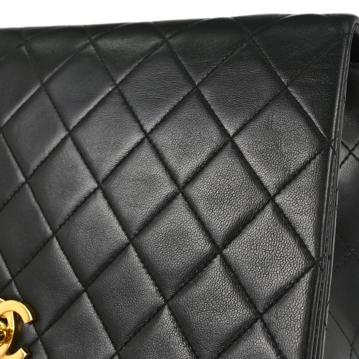 Chanel Full Flap Small Turnlock Vintage Shoulder Bag in Black Lambskin