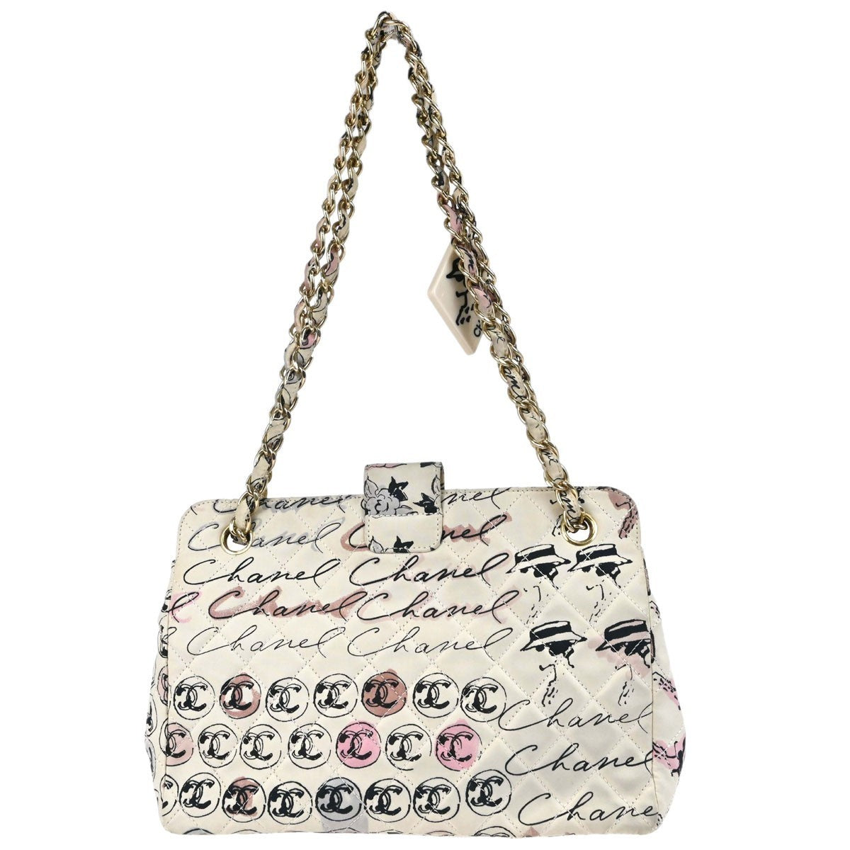 Chanel Graffiti Rue Cambon Camelia Vintage Shoulder Bag in White Canvas