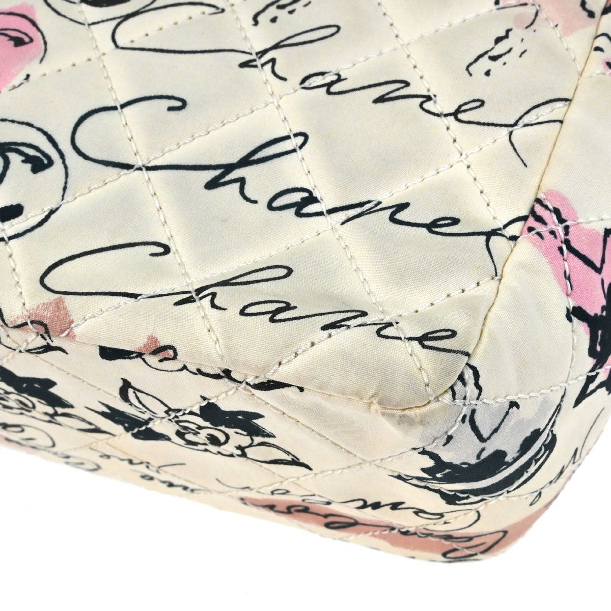 Chanel Graffiti Rue Cambon Camelia Vintage Shoulder Bag in White Canvas