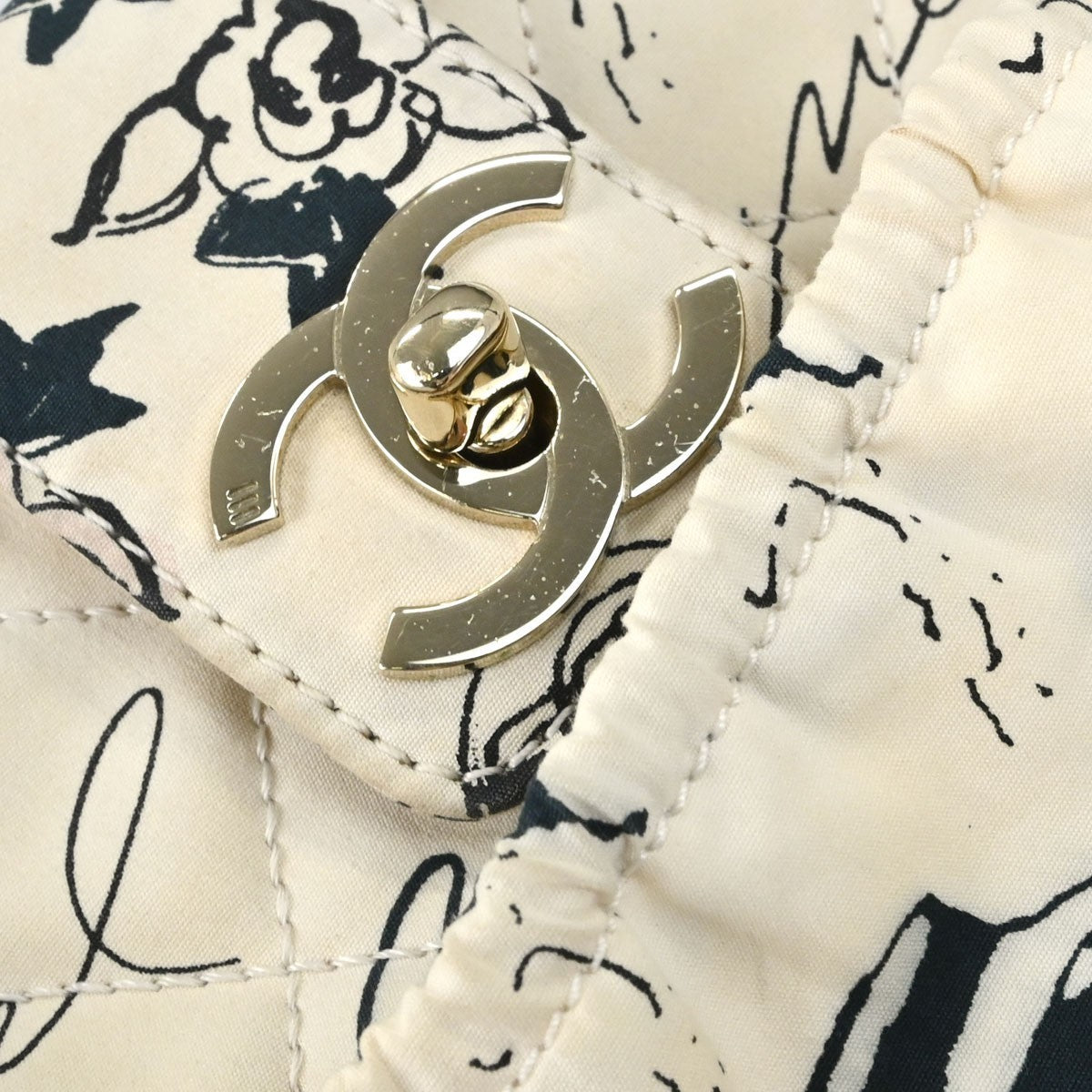 Chanel Graffiti Rue Cambon Camelia Vintage Shoulder Bag in White Canvas