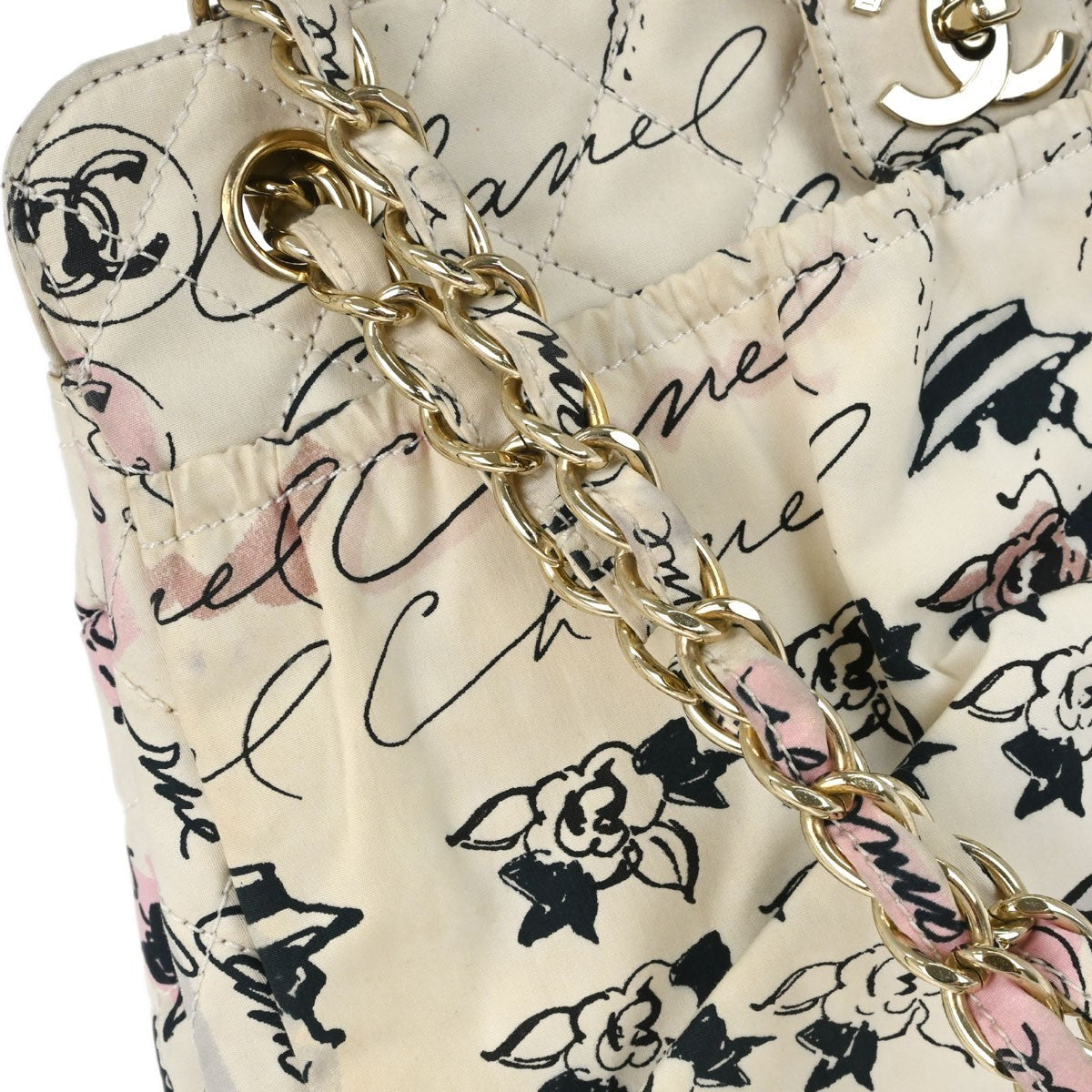Chanel Graffiti Rue Cambon Camelia Vintage Shoulder Bag in White Canvas