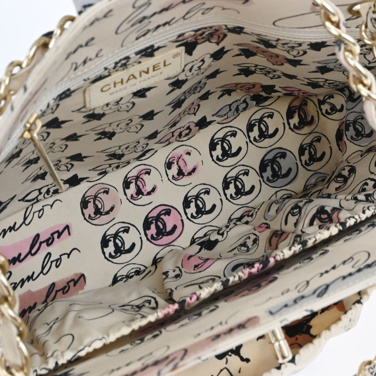 Chanel Graffiti Rue Cambon Camelia Vintage Shoulder Bag in White Canvas