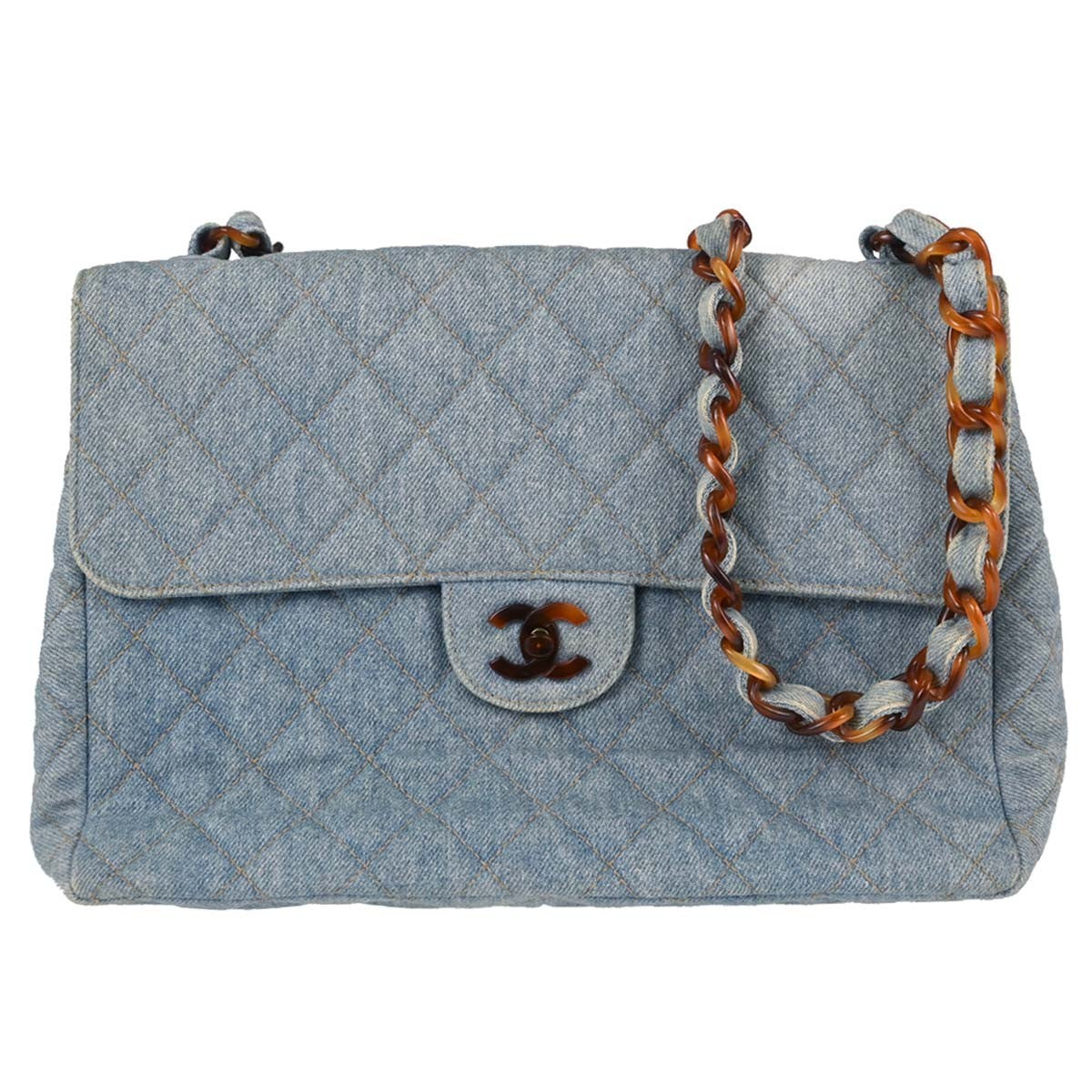 Chanel Jumbo Classic Flap Vintage Shoulder Bag in Light Blue Denim