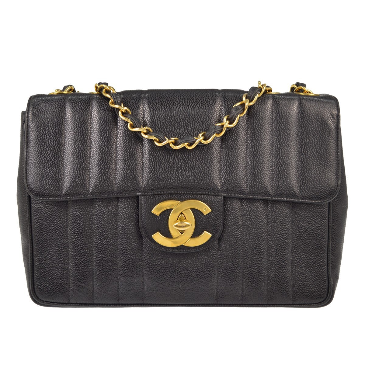 Chanel Mademoiselle Jumbo Vintage Shoulder Bag in Black Calfskin