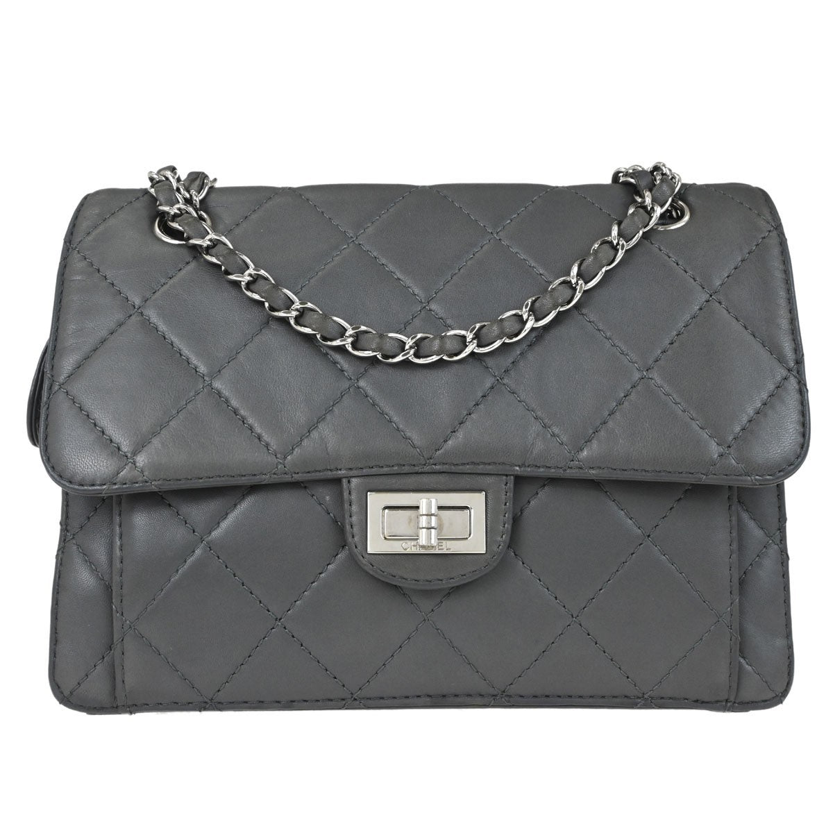 Chanel Mademoiselle Lock Reissue Flap Vintage Shoulder Bag in Grey Lambskin
