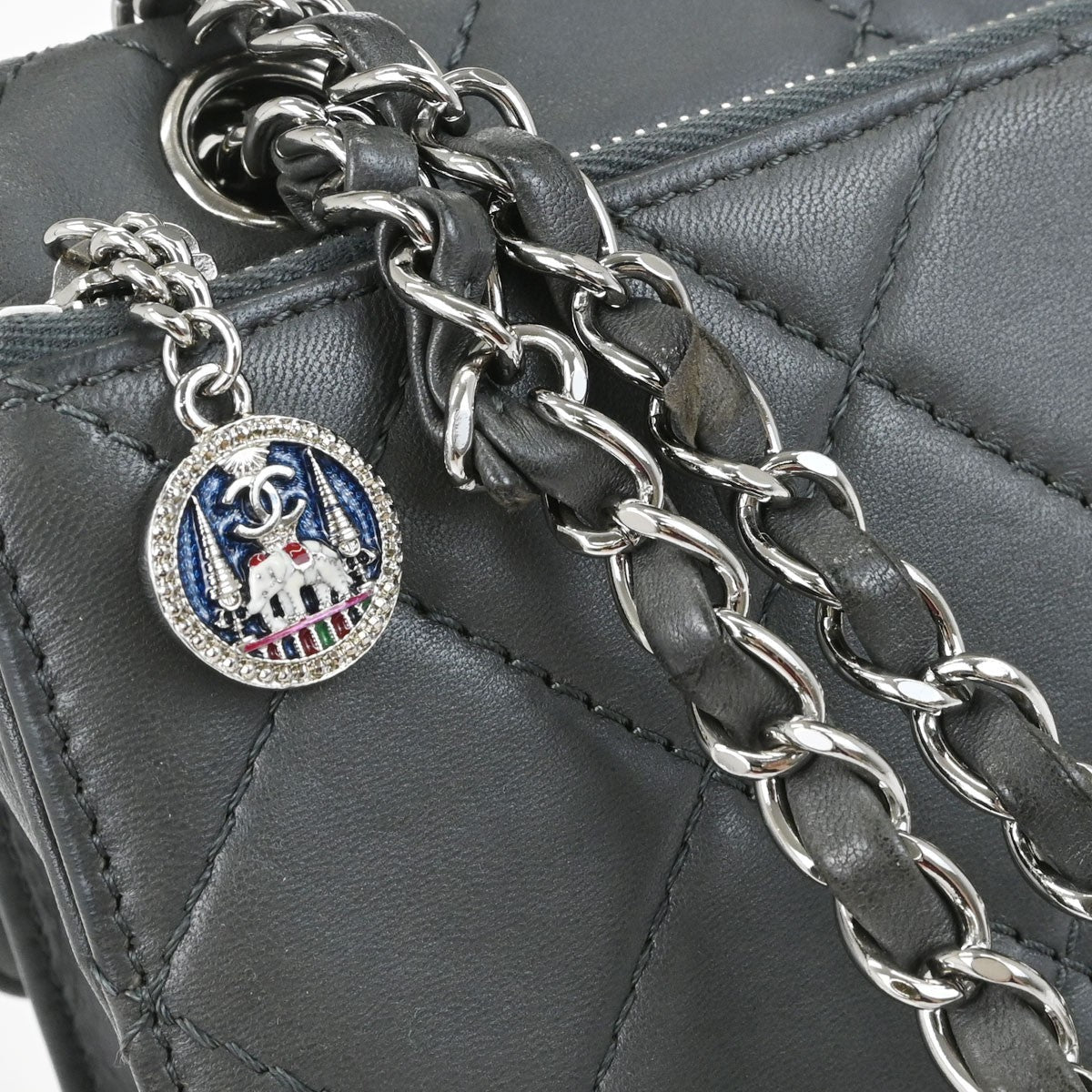 Chanel Mademoiselle Lock Reissue Flap Vintage Shoulder Bag in Grey Lambskin