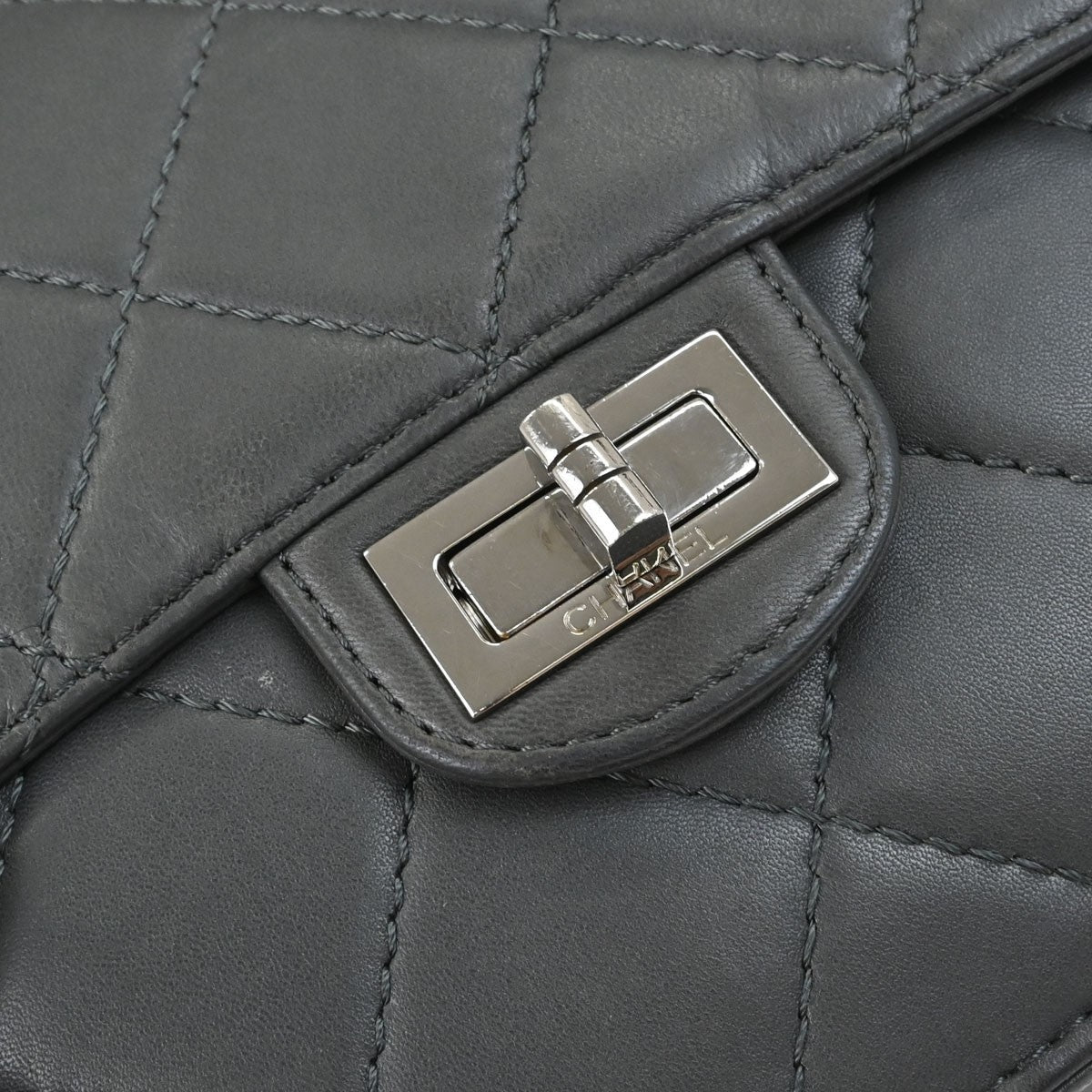 Chanel Mademoiselle Lock Reissue Flap Vintage Shoulder Bag in Grey Lambskin