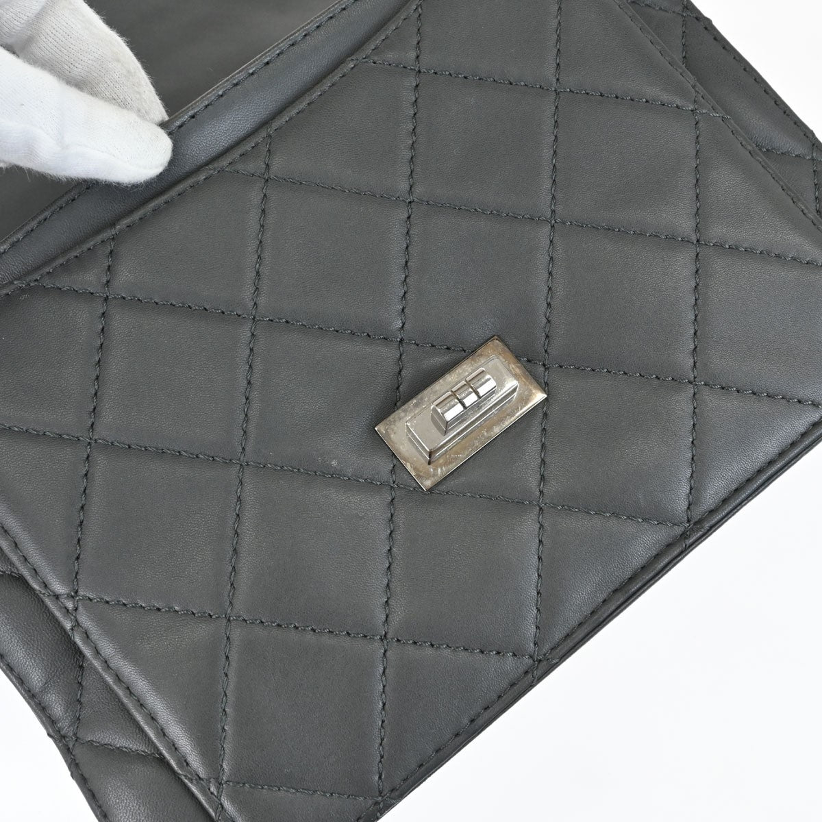 Chanel Mademoiselle Lock Reissue Flap Vintage Shoulder Bag in Grey Lambskin
