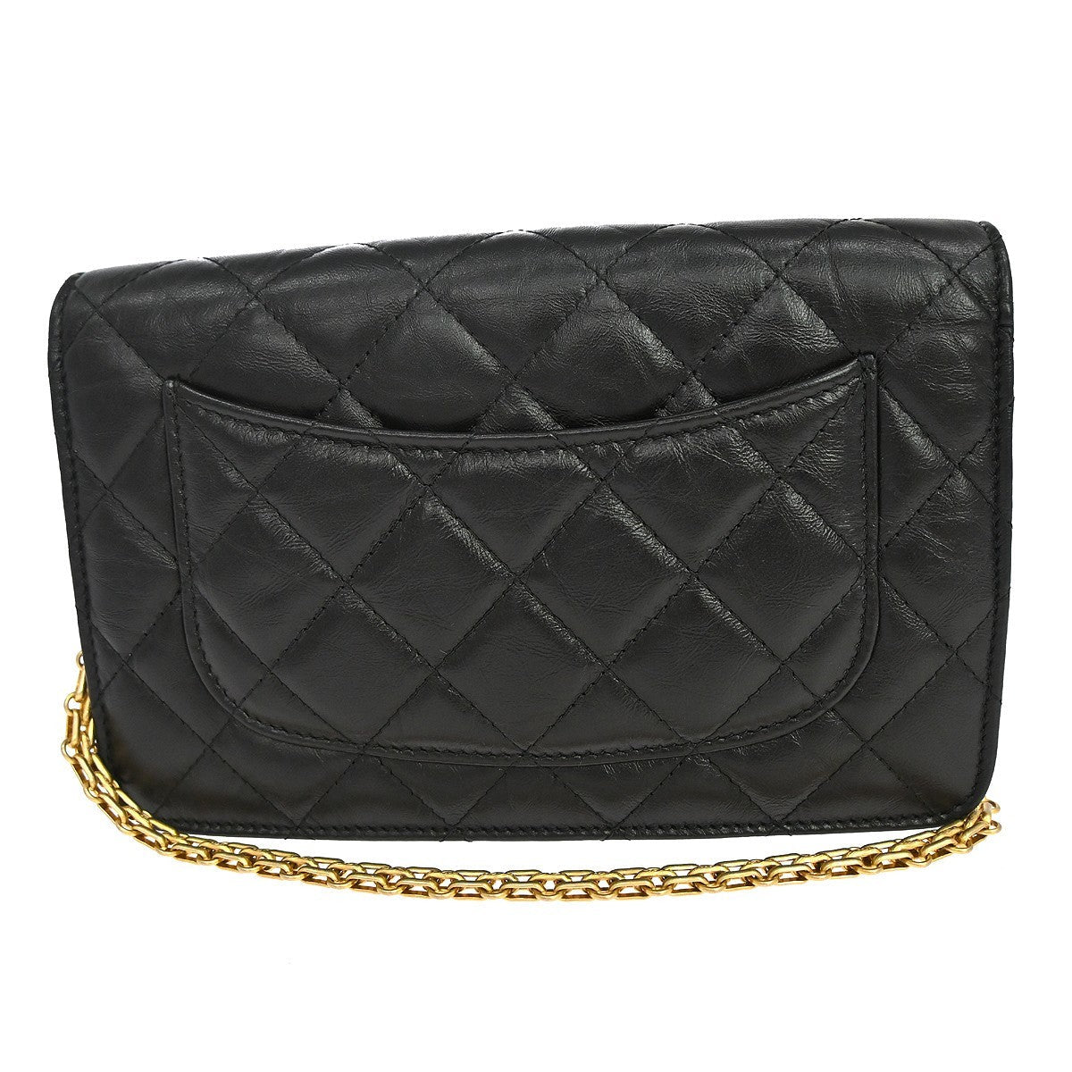 Chanel Mademoiselle Lock Wallet on Chain Vintage Shoulder Bag in Black Lambskin