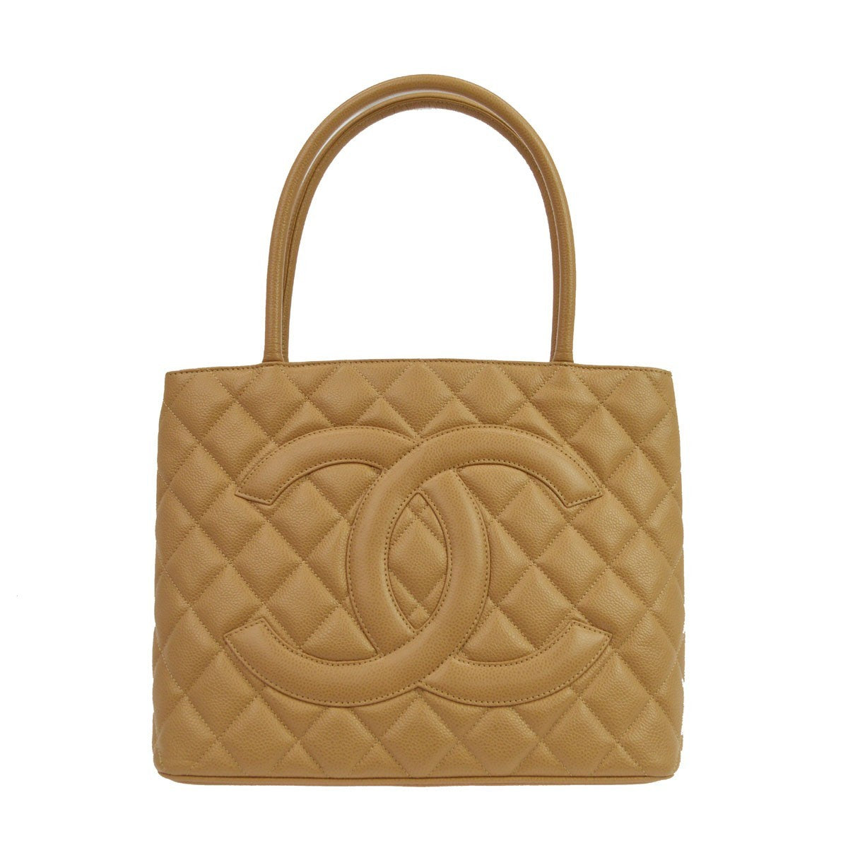 Chanel Medallion Tote Vintage Handbag in Beige Caviar Leather