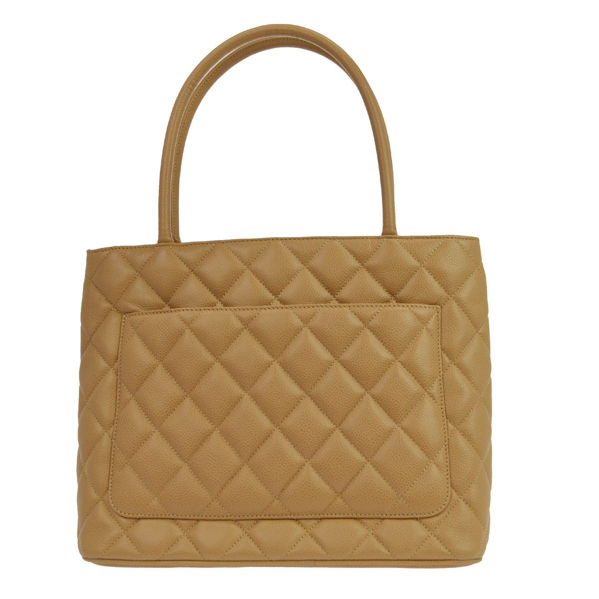 Chanel Medallion Tote Vintage Handbag in Beige Caviar Leather