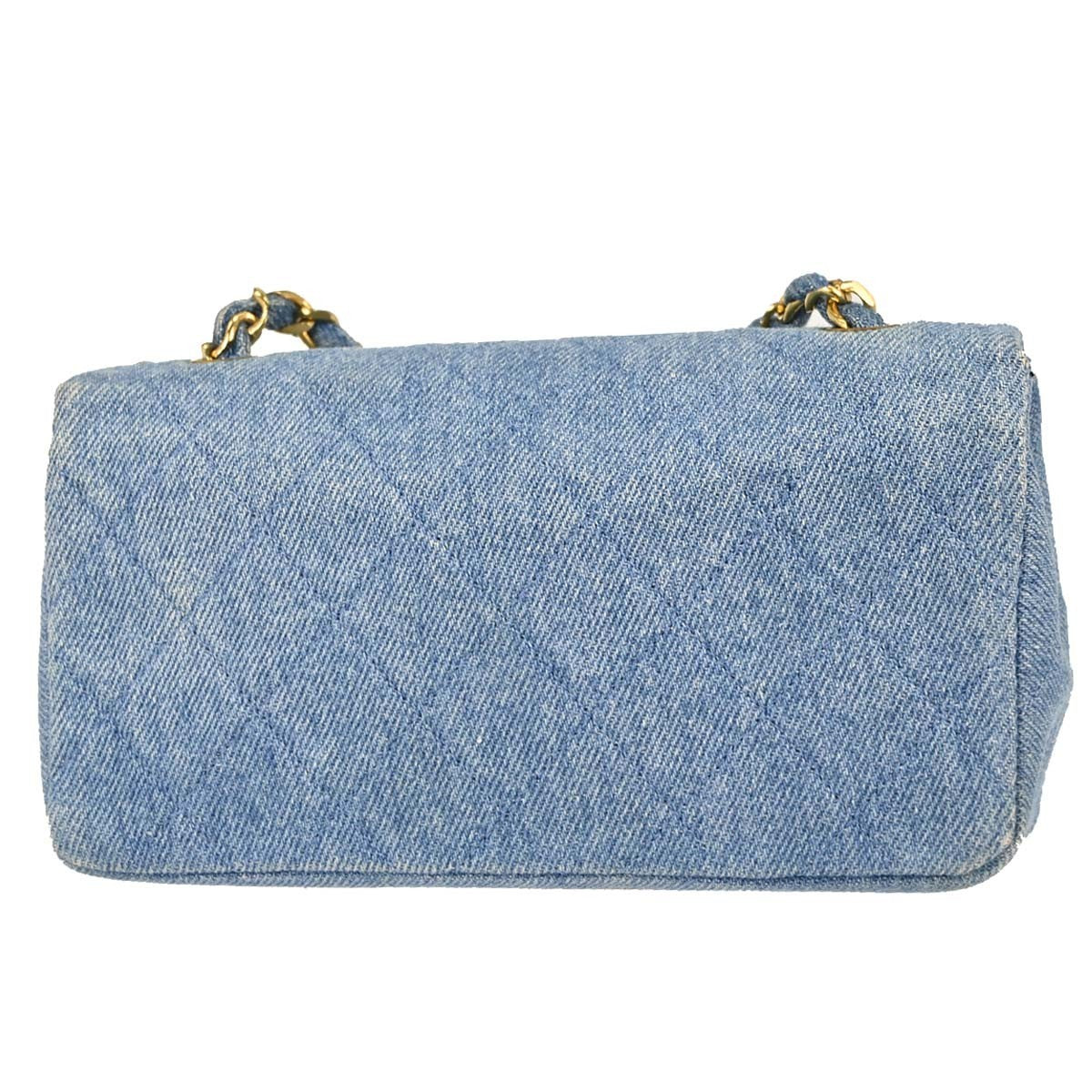 Chanel Mini Full Flap Vintage Shoulder Bag in Blue Denim