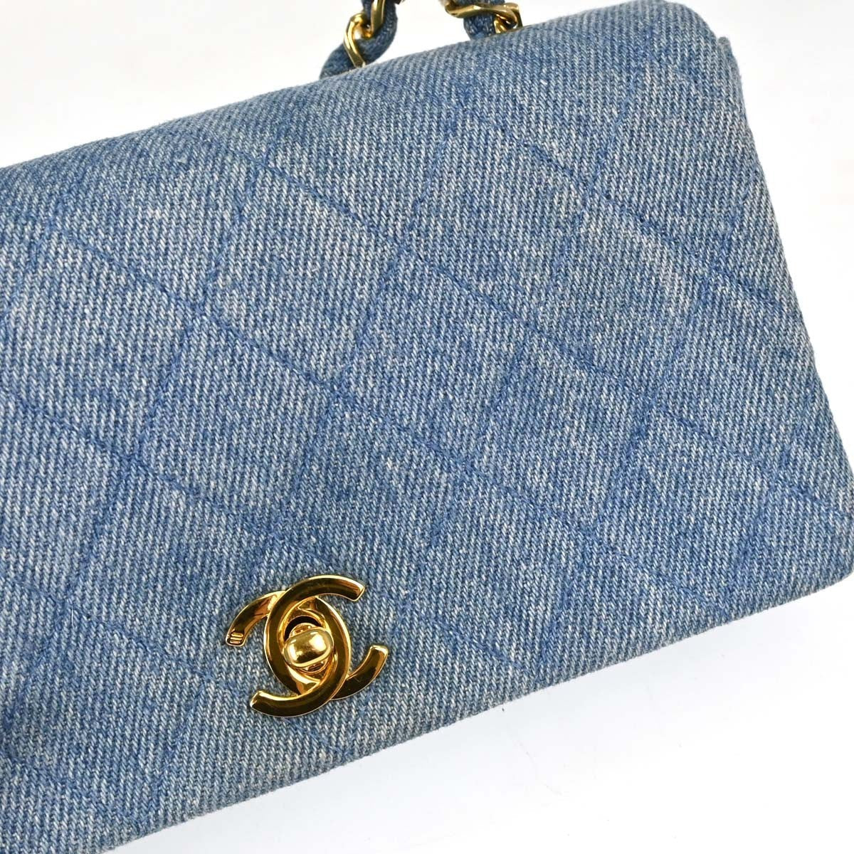 Chanel Mini Full Flap Vintage Shoulder Bag in Blue Denim