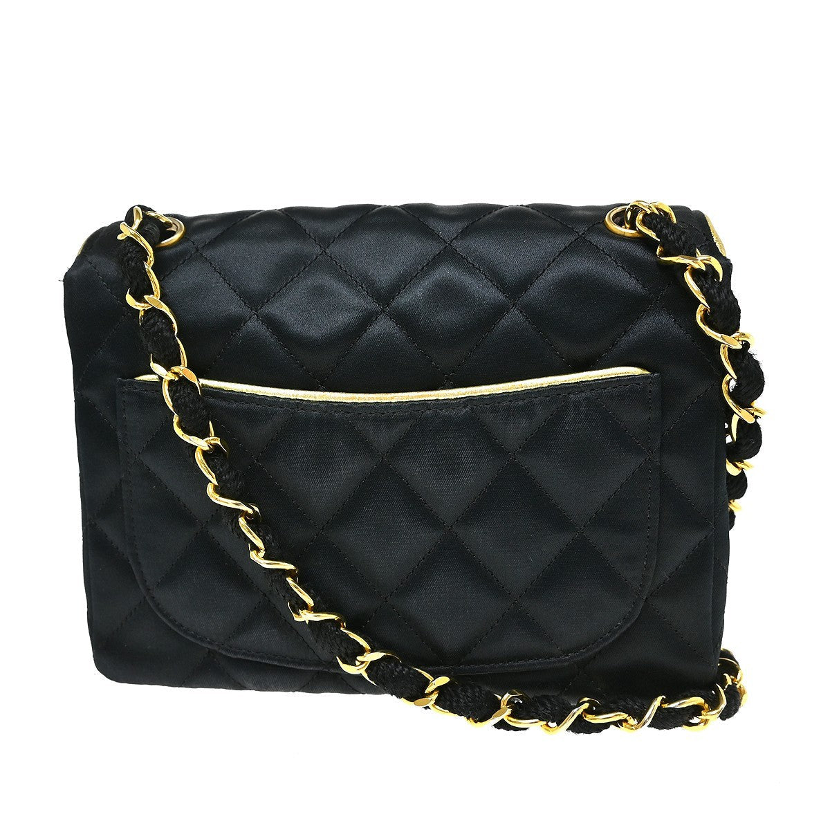 Chanel Mini Classic Square Flap 17 Vintage Shoulder Bag in Black Satin