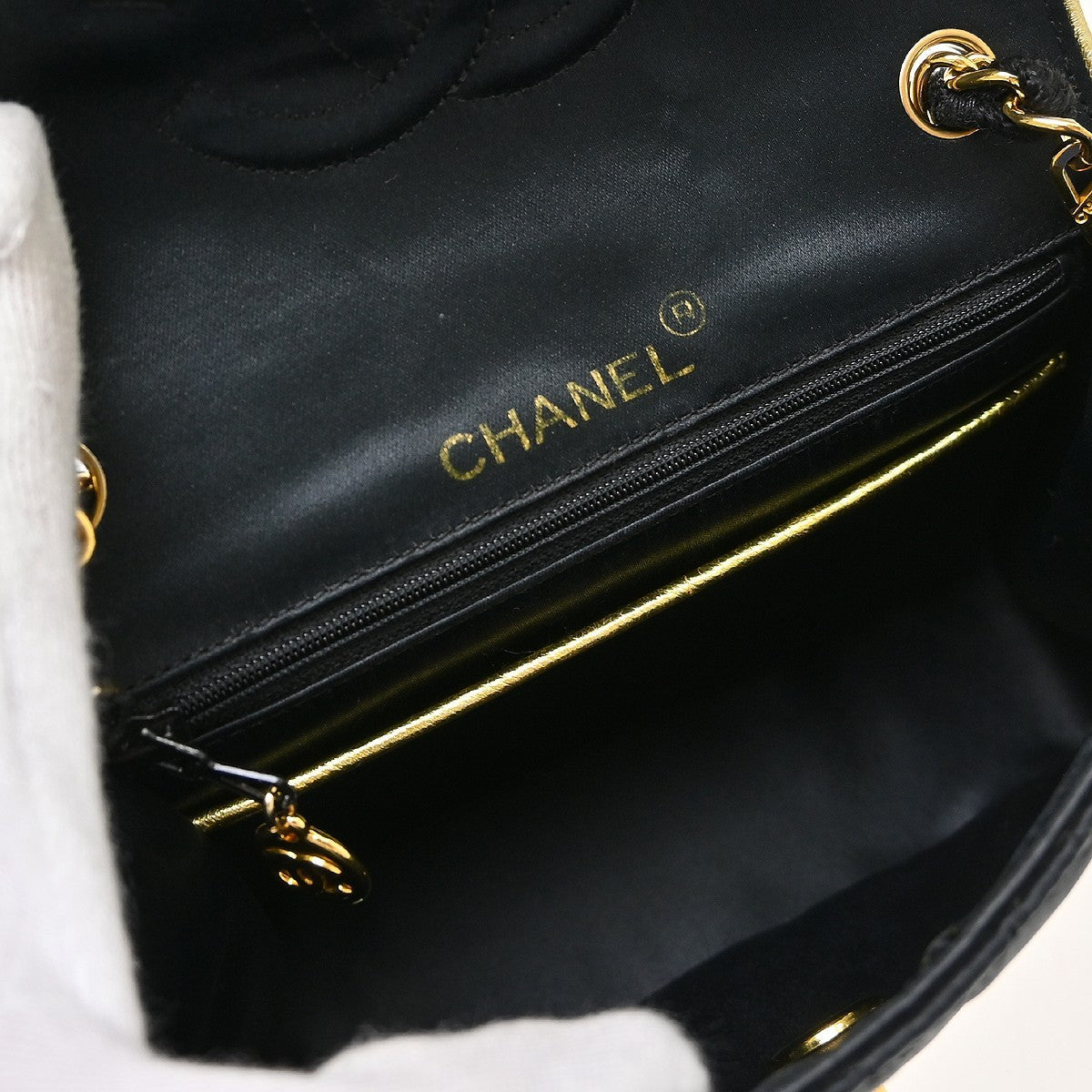Chanel Mini Classic Square Flap 17 Vintage Shoulder Bag in Black Satin