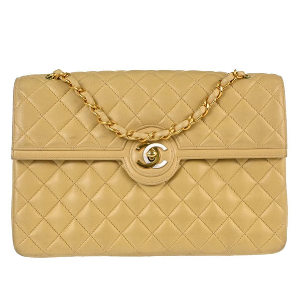 Chanel Paris Flap Vintage Shoulder Bag in Beige Lambskin