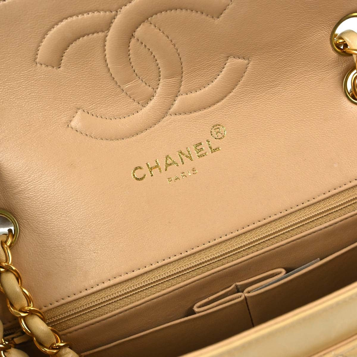 Chanel Paris Flap Vintage Shoulder Bag in Beige Lambskin