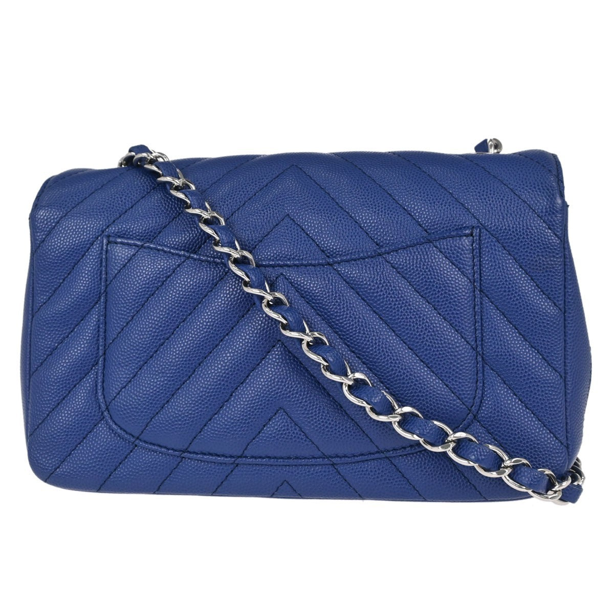 Chanel Single Flap Chevron Vintage Shoulder Bag in Blue Caviar Leather