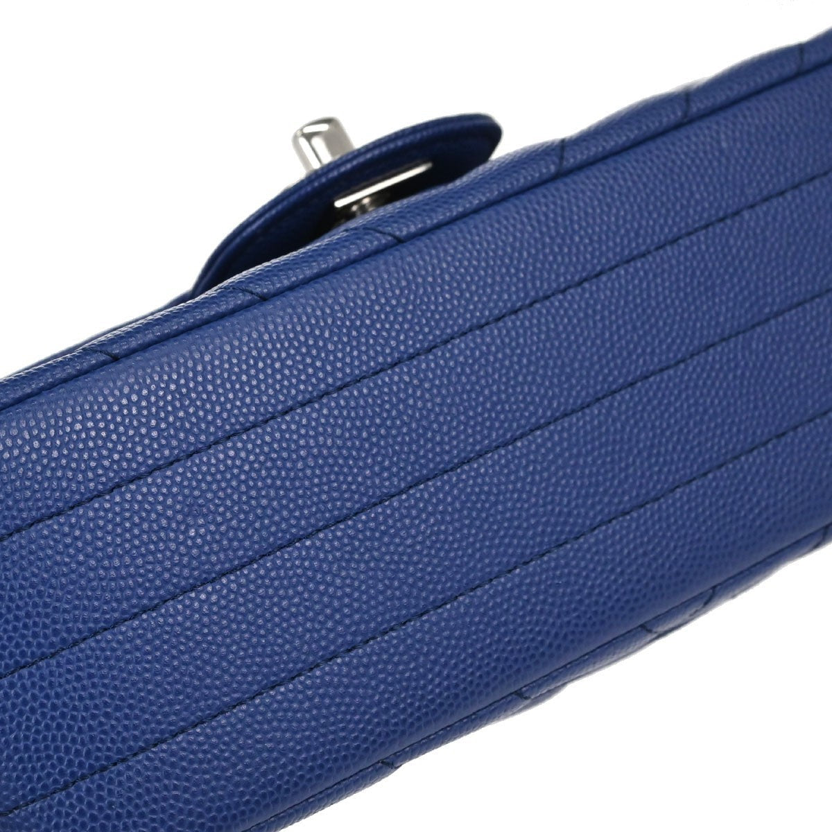 Chanel Single Flap Chevron Vintage Shoulder Bag in Blue Caviar Leather