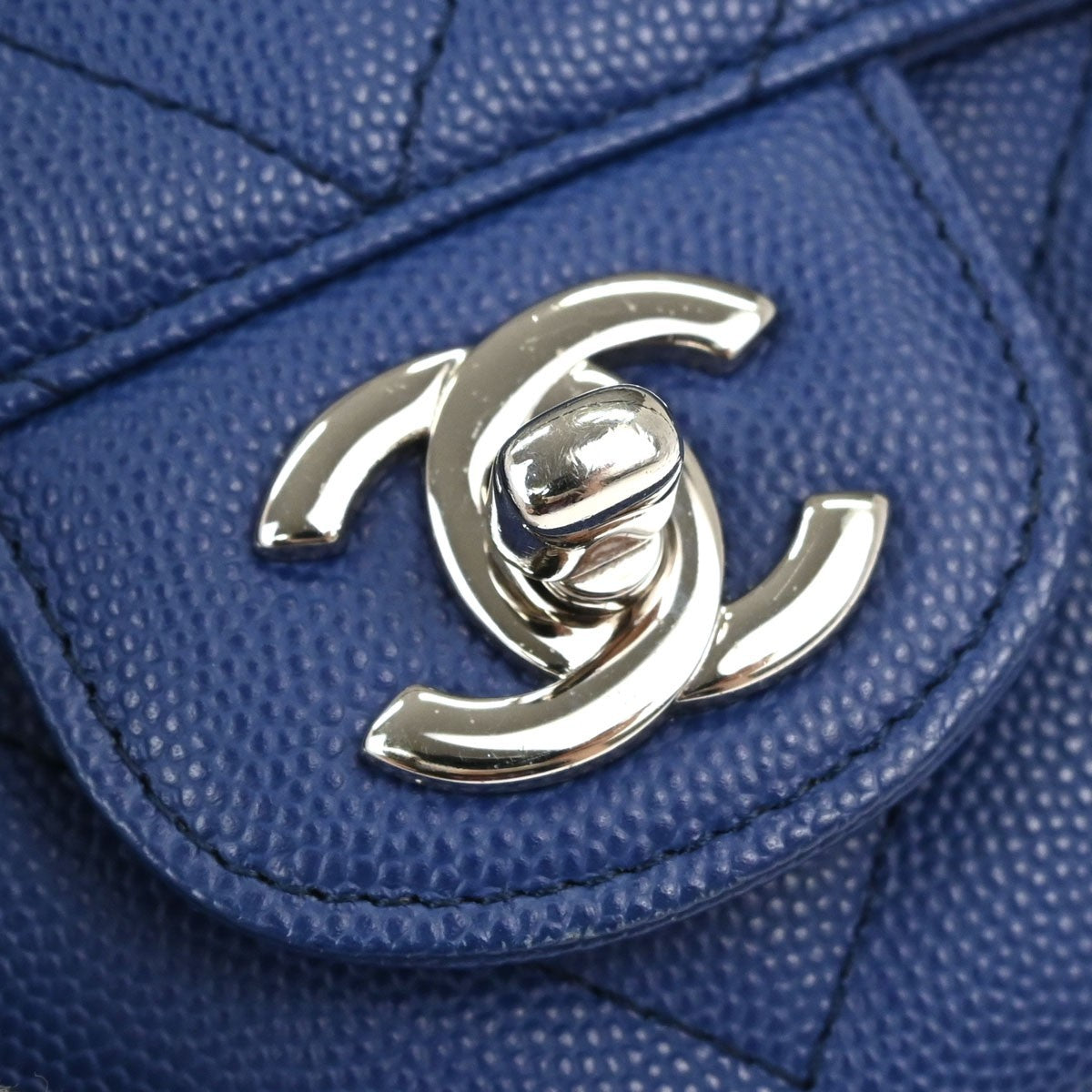 Chanel Single Flap Chevron Vintage Shoulder Bag in Blue Caviar Leather