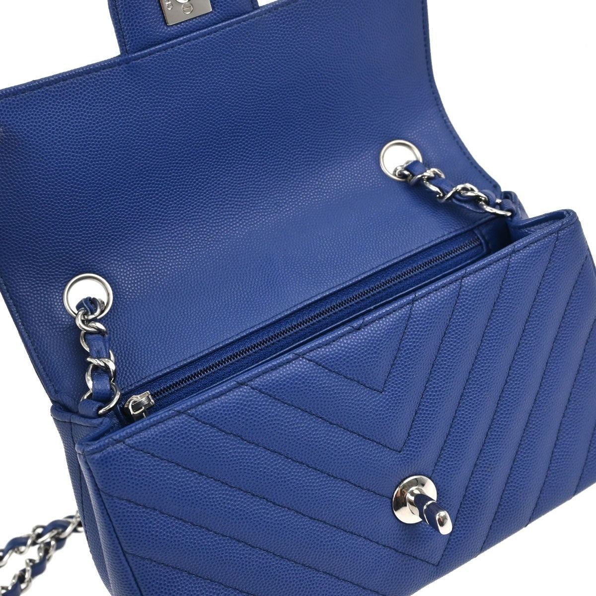 Chanel Single Flap Chevron Vintage Shoulder Bag in Blue Caviar Leather